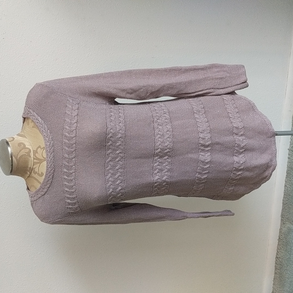 Women's Dusty Rose Artisan Sweater with silver thread throughout. Size L